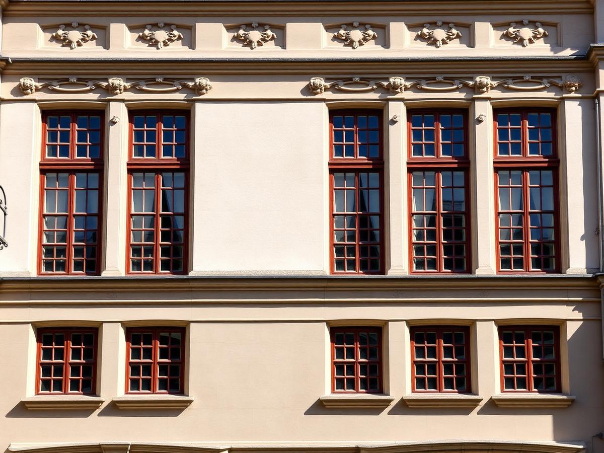 Châssis bois rouge sur façade Art Nouveau bruxelloise